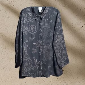 Studio C Classic Collection Plus 22/24 Sheer Black Multi Print Blouse